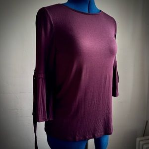 White House Black Market Maroon Jersey top with Bell Sleeves